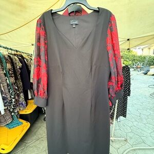 Moda Black Dress with Vibrant Red Sleeves